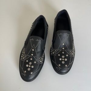 Jimmy Choo Grove Black Leather Slip-On Loafer Sneakers